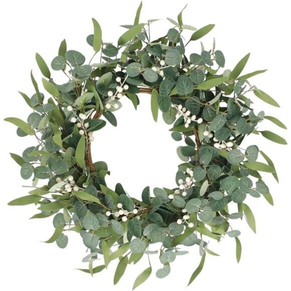 20in Artificial Eucalyptus Wreath for Front Door Fall Wreath Green Leaf Wreath - Picture 1 of 7